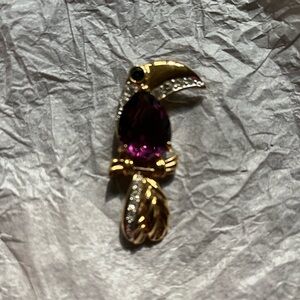 Vintage Toucan Gold Tone Metal Rhinestone Brooch Large